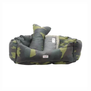Combo Cama Mascota Camuflaje Verde