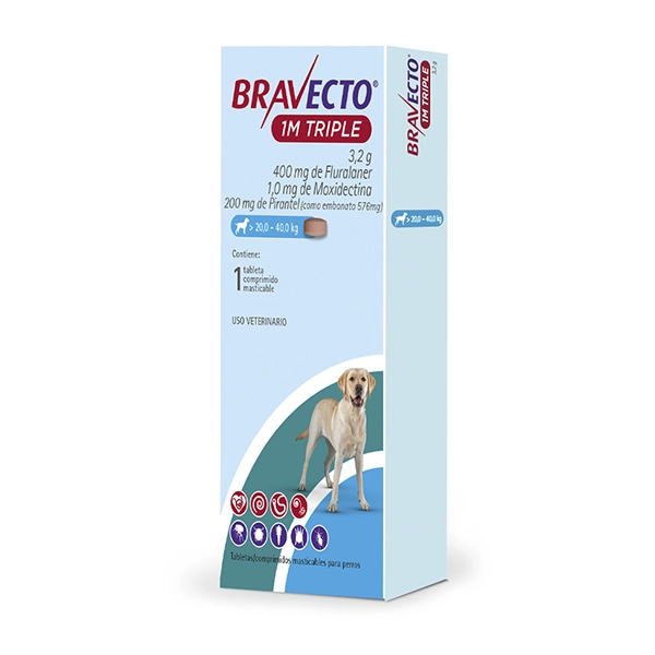 Bravecto 1M Triple para Perros 20-40Kg x 1Tab